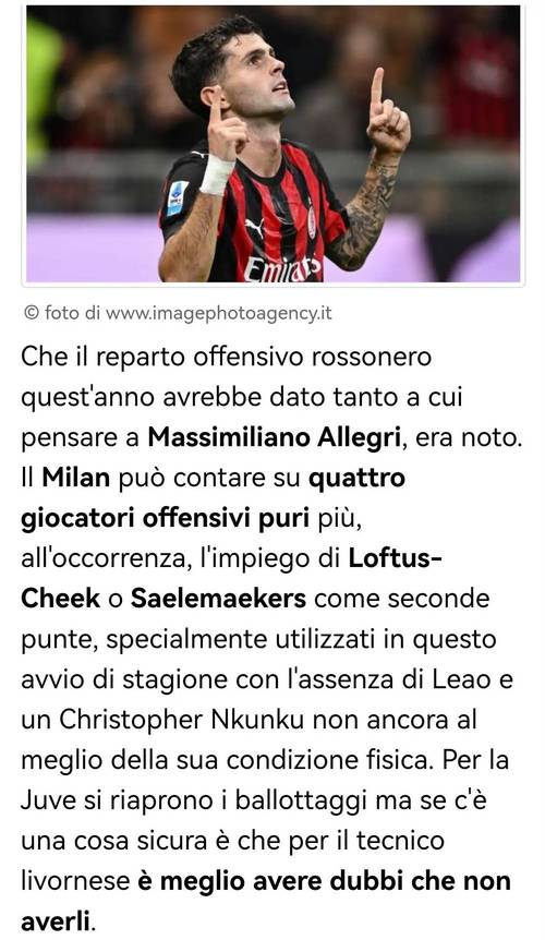 锋线缺人!意媒:由于恩昆库和普利西同时缺阵,奇克可能客串前锋