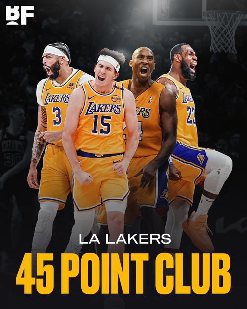 湖人队史半场30+次数：科比28次、詹姆斯4次、77&奥尼尔2次